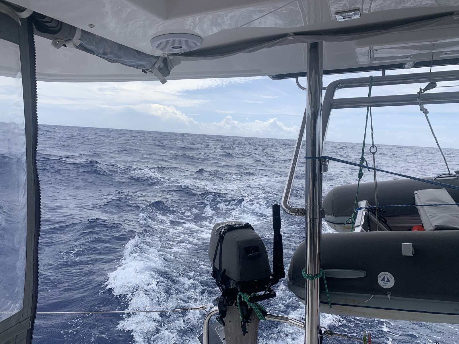 Oroboro running hard. From the cockpit the ocean looks manageable — below decks, it's a different story.