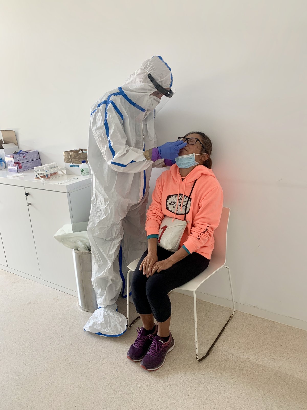Yuka at the Horta hospital — the COVID PCR test that unlocked the islands.