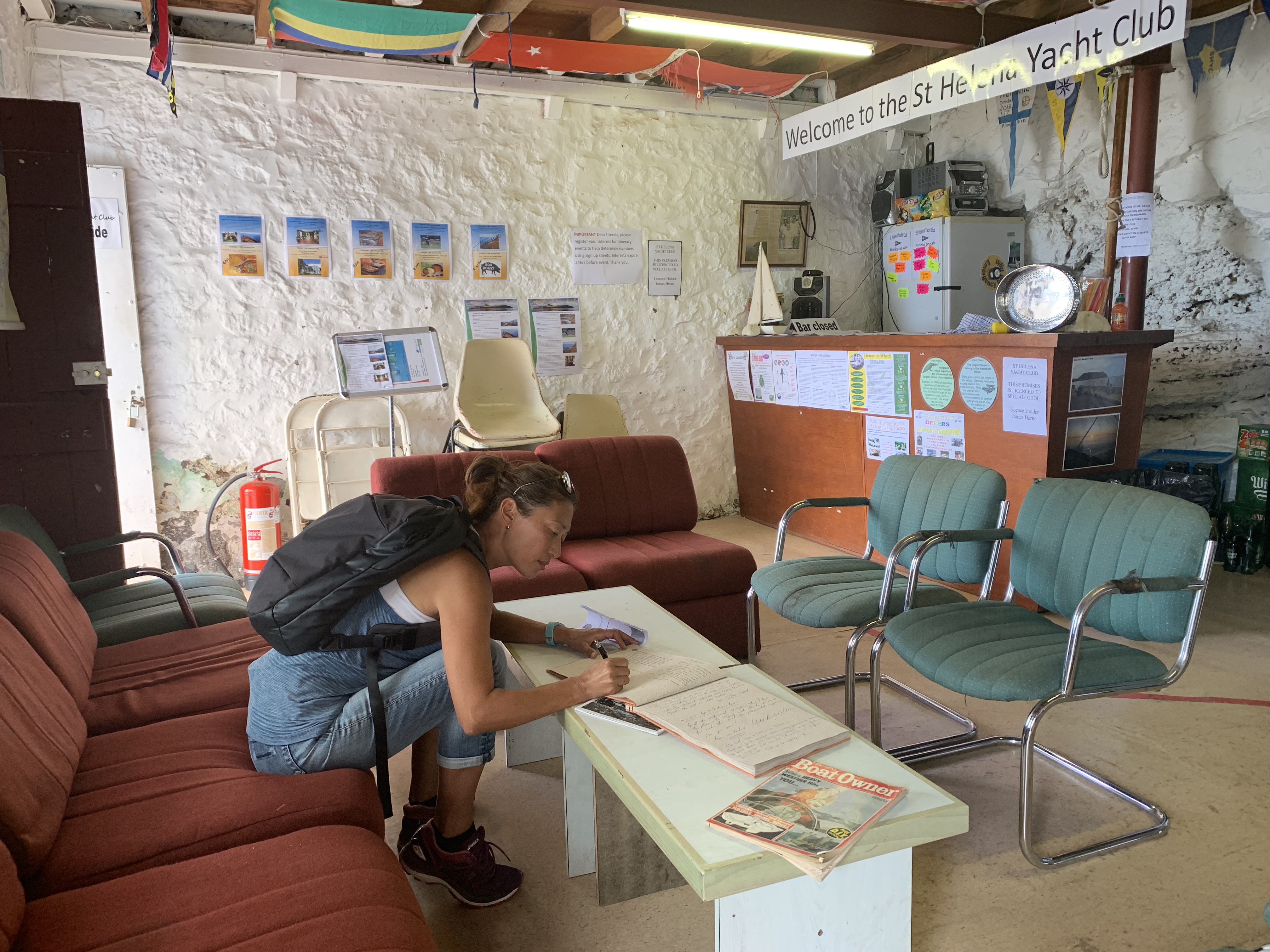 Signing the book at Yacht Club in St Helena