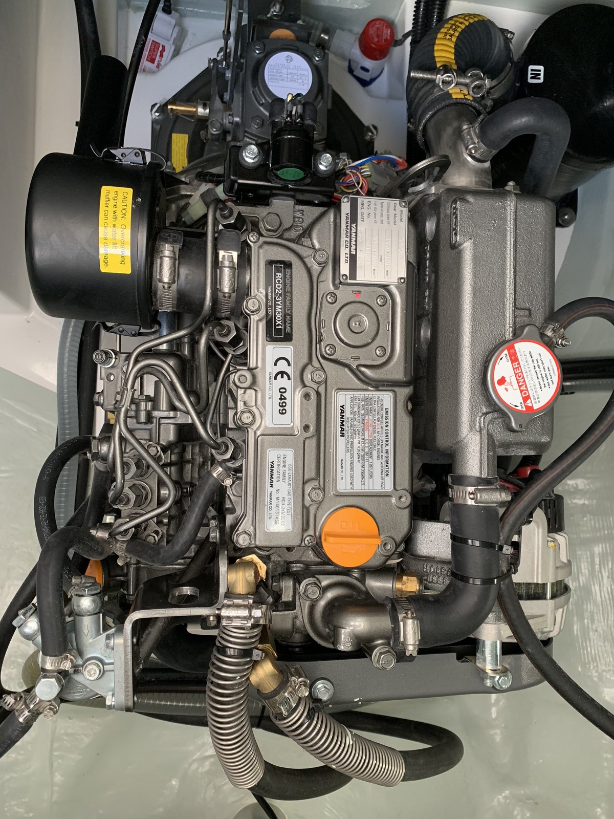 The starboard Yanmar diesel engine — fresh from the factory