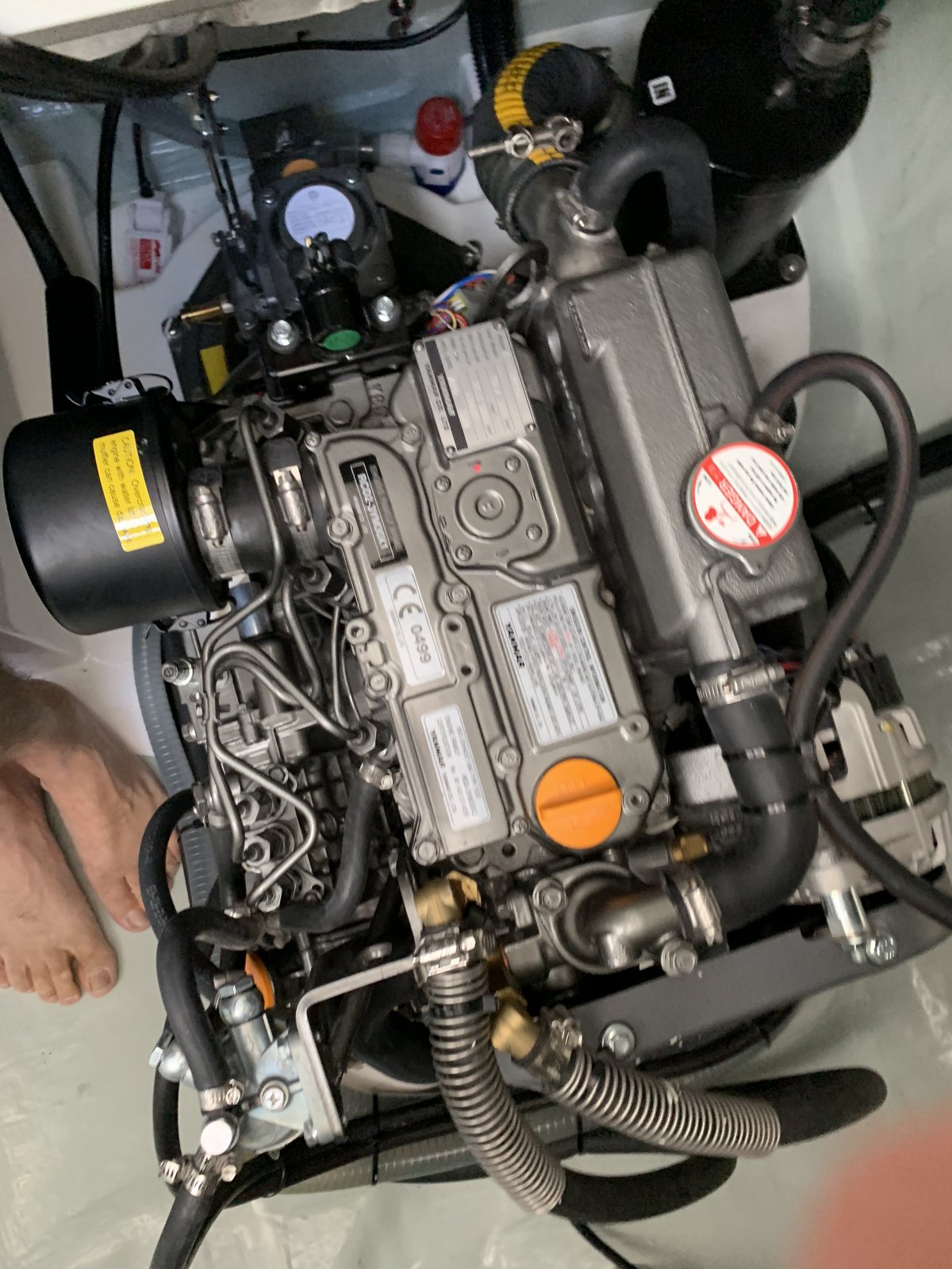 The port Yanmar diesel engine, seen from above