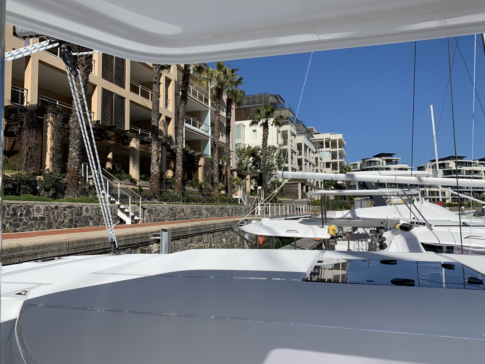 Looking forward from Oroboro's foredeck toward the Cape Grace marina