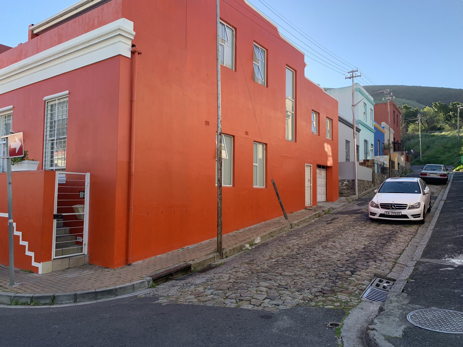 Cobblestone streets and colorful houses in the Bo-Kaap neighborhood