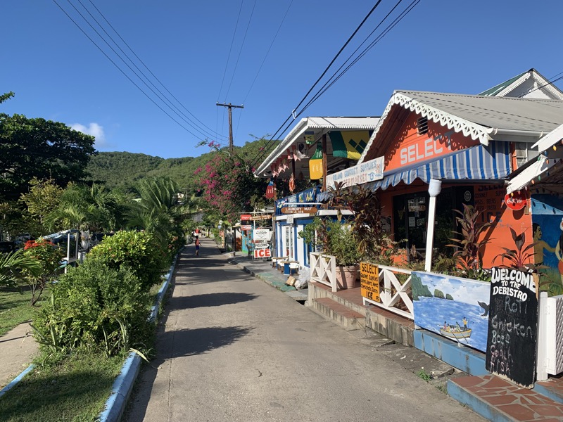 Port Elizabeth main street, Bequia — colorful shops and the 