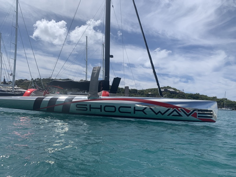 The racing trimaran SHOCKWAVE in Antigua — an extraordinary machine