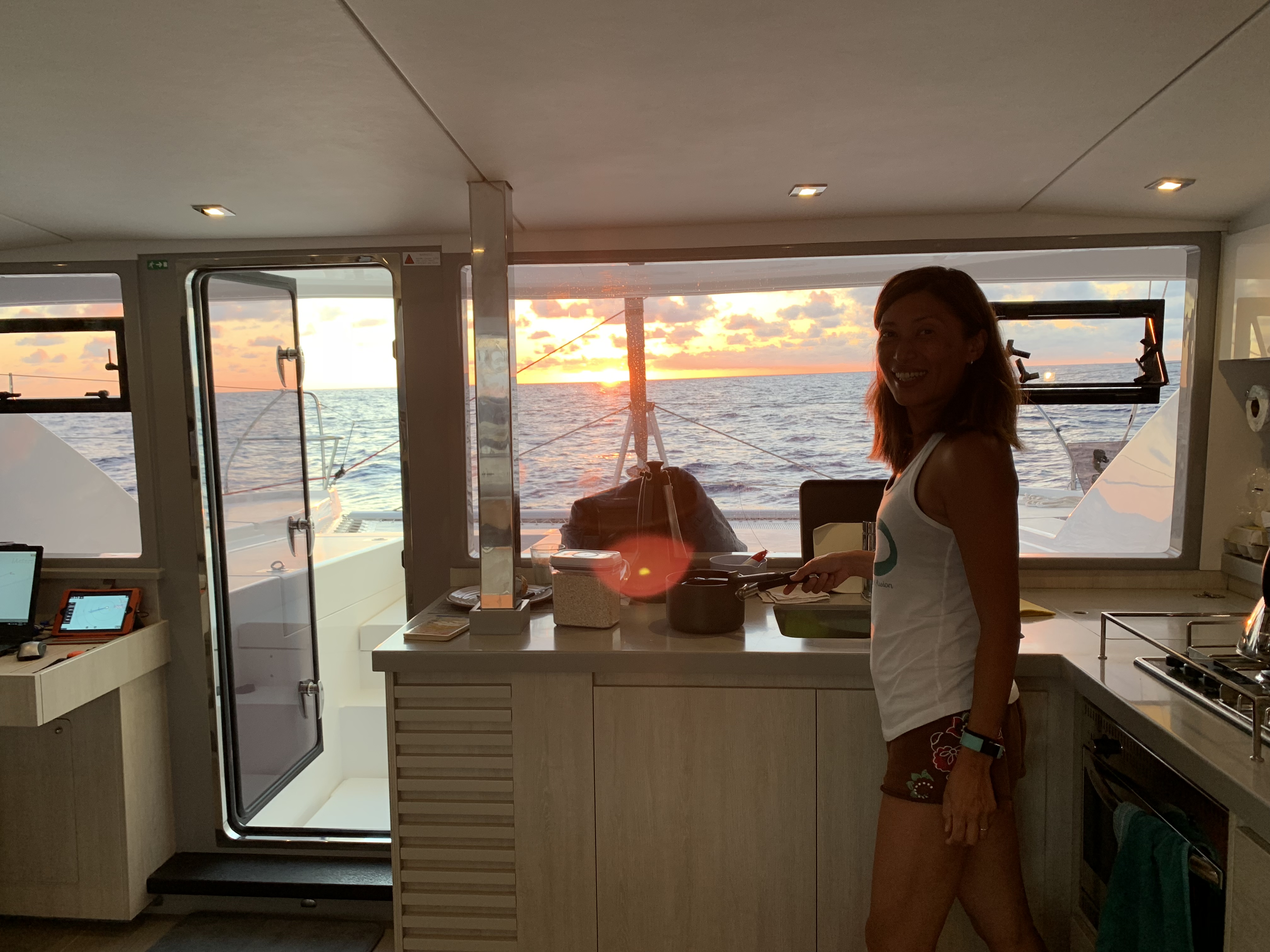 Oroboro galley sunset in South Atlantic ocean