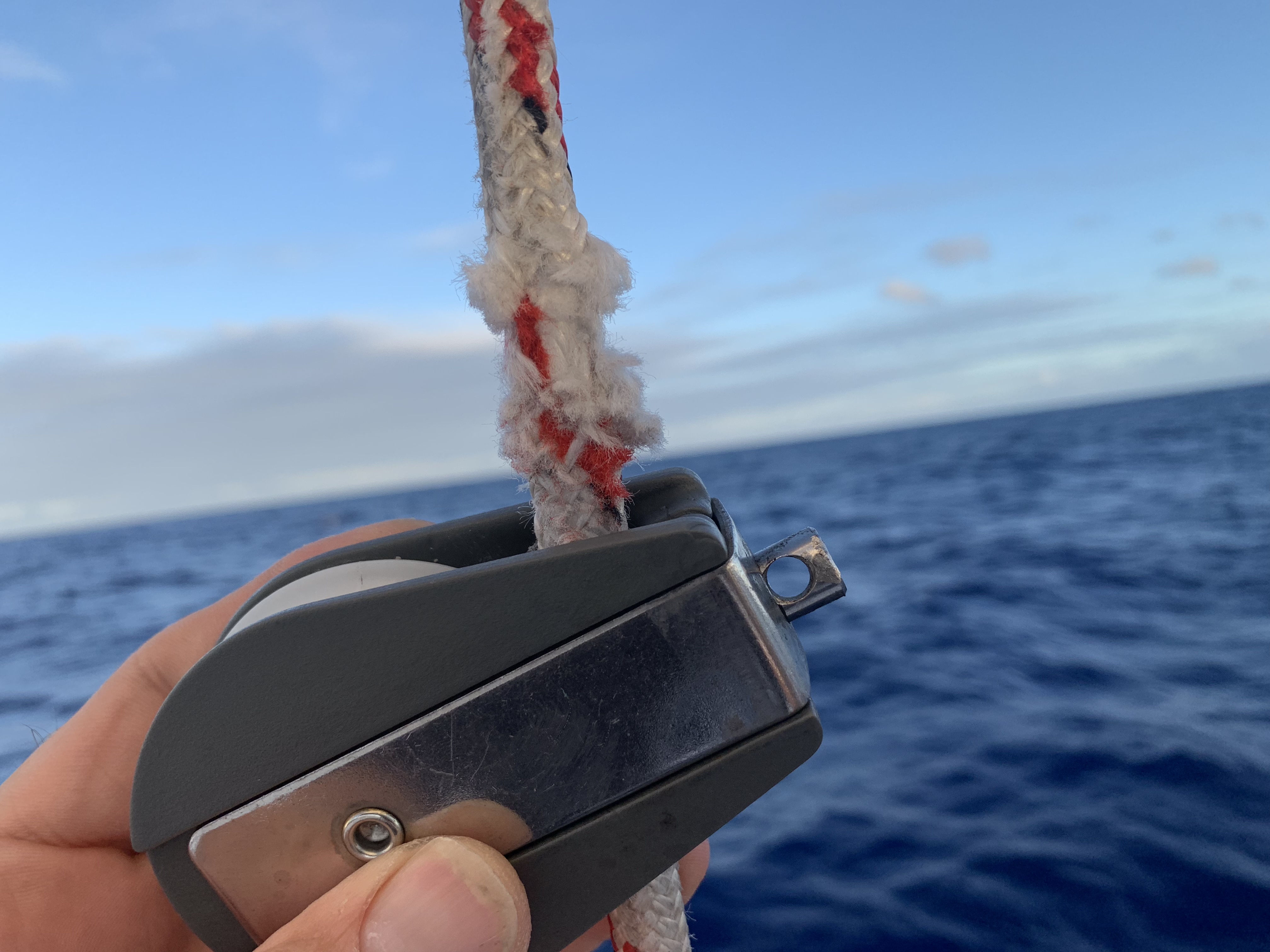 Spinnaker halyard chafing during South Atlantic ocean crossing