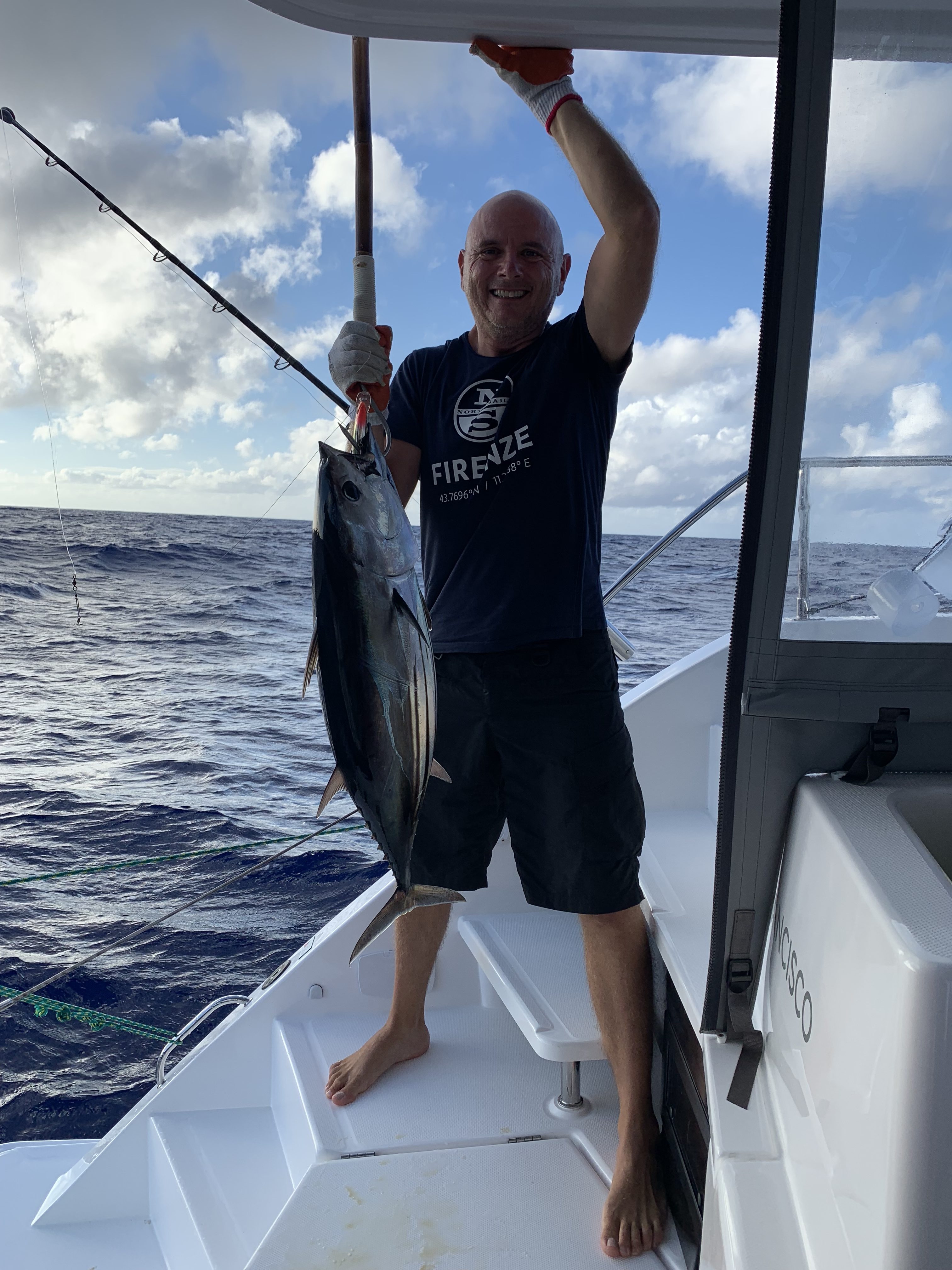 Fishing a big tuna during the South Atlantic ocean crossing