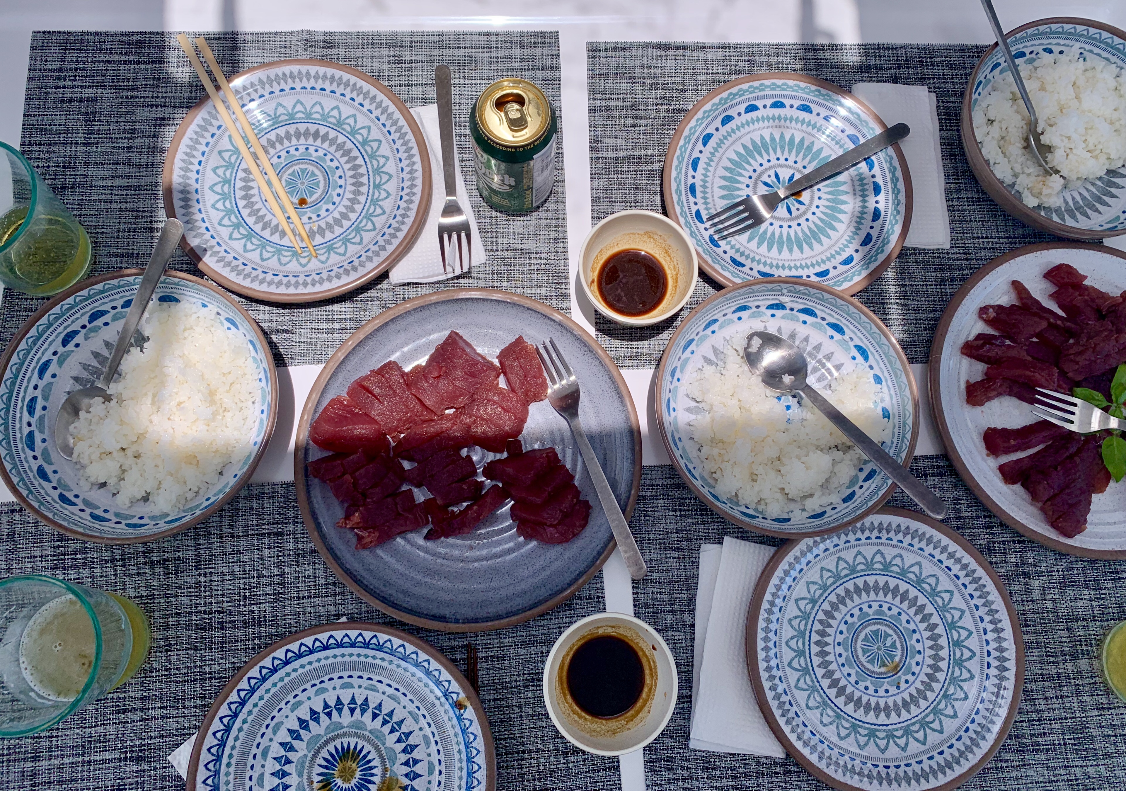 Eating sushi during the South Atlantic ocean crossing