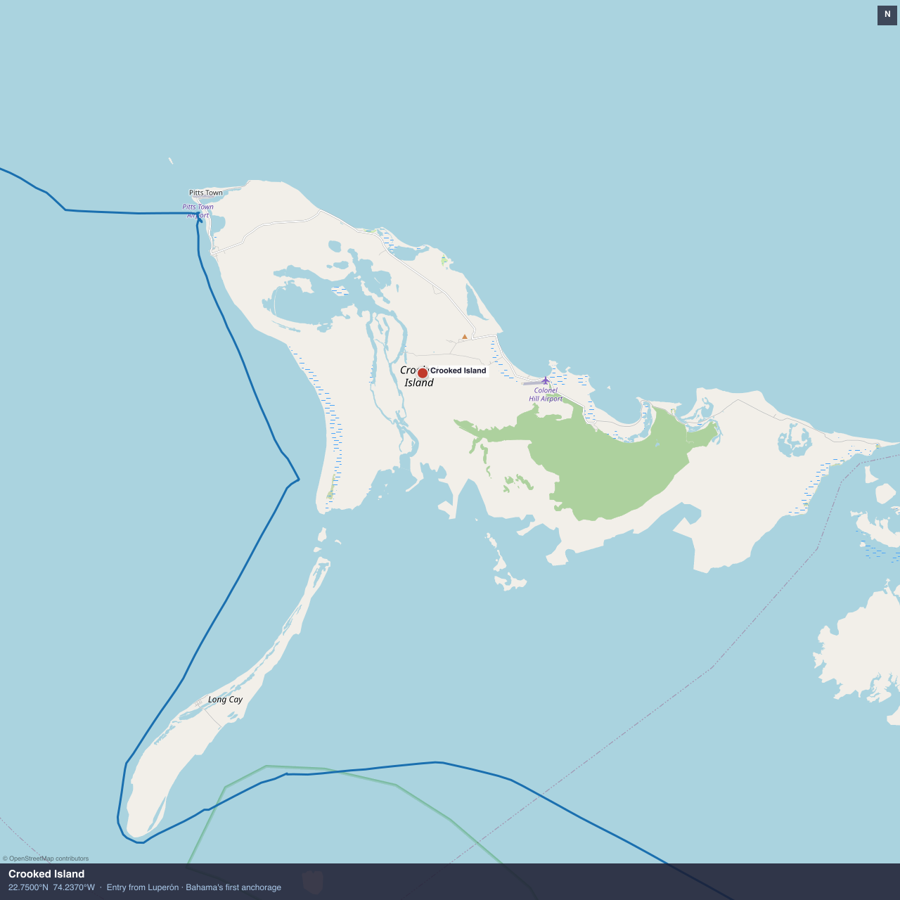 Crooked Island anchorage map