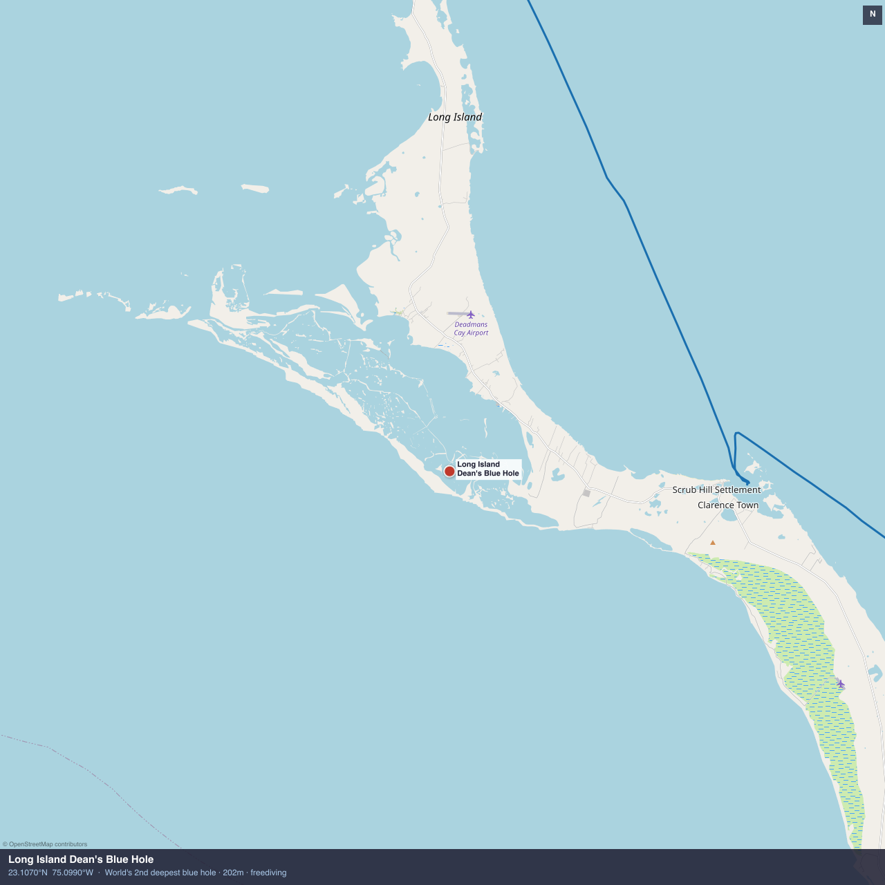 Long Island Dean's Blue Hole anchorage map