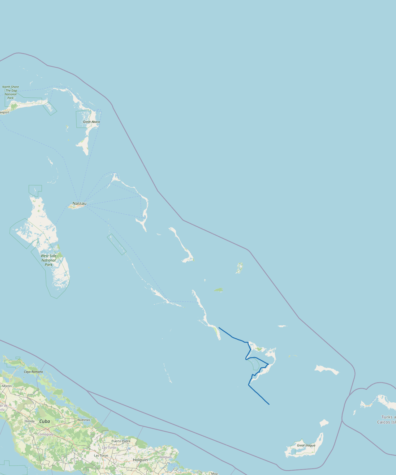 S/V Oroboro GPS sailing track — Bahamas, April–May 2021