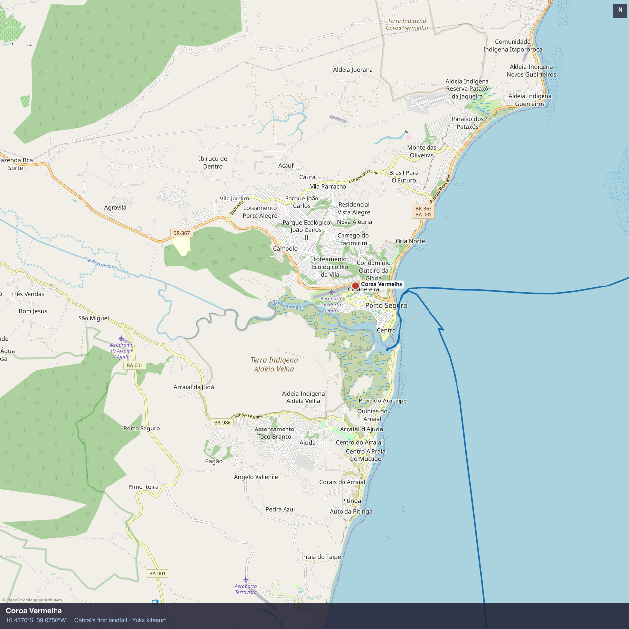 Coroa Vermelha anchorage map