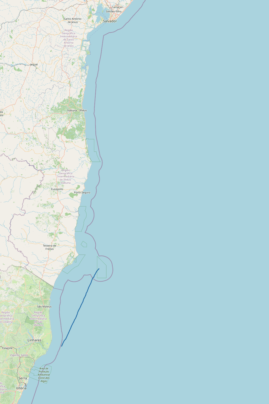 S/V Oroboro GPS sailing track — Bahia Coast, May–June 2019