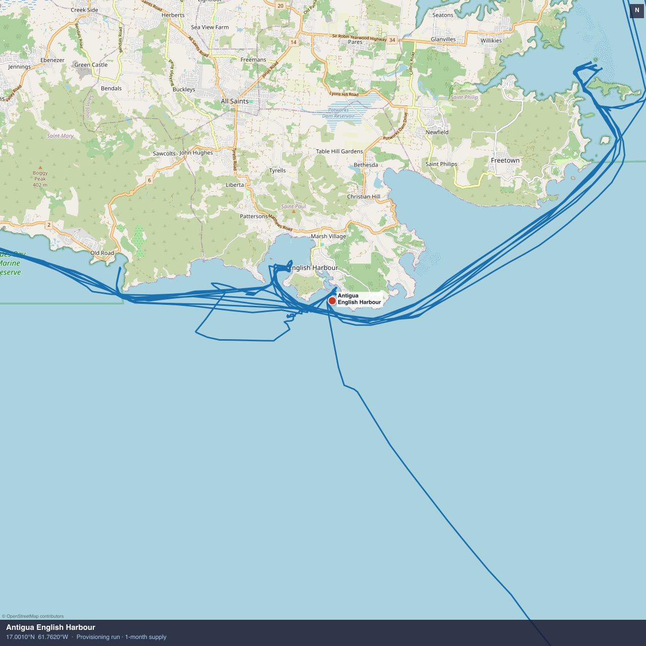 Antigua English Harbour anchorage map