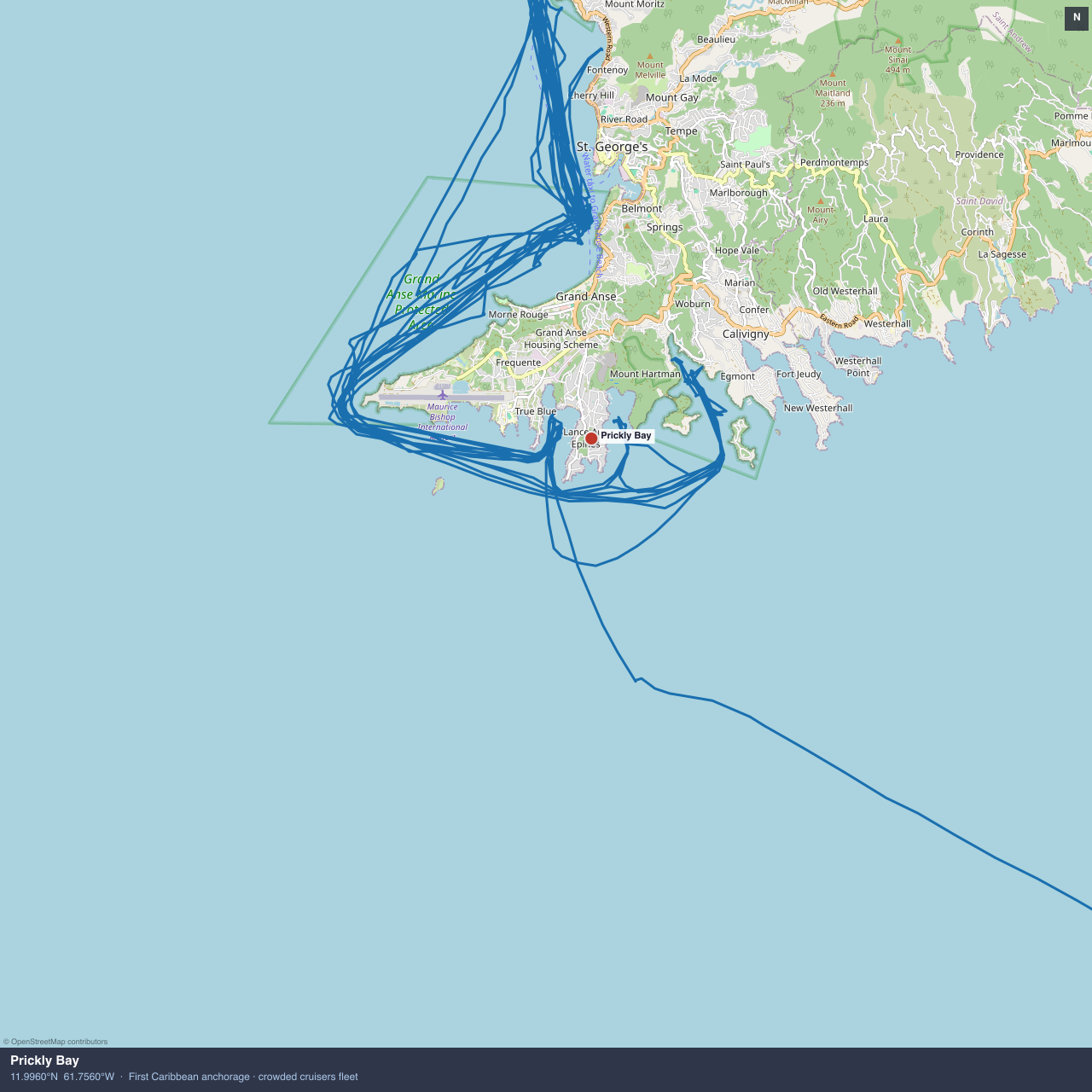 Prickly Bay anchorage map
