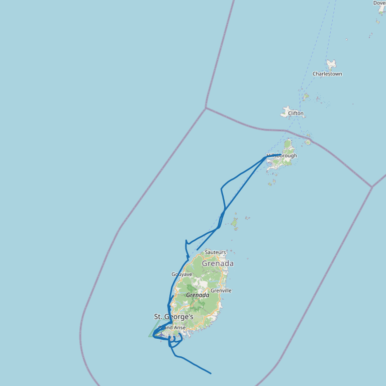 S/V Oroboro GPS sailing track — Grenada & Carriacou, January–March 2020