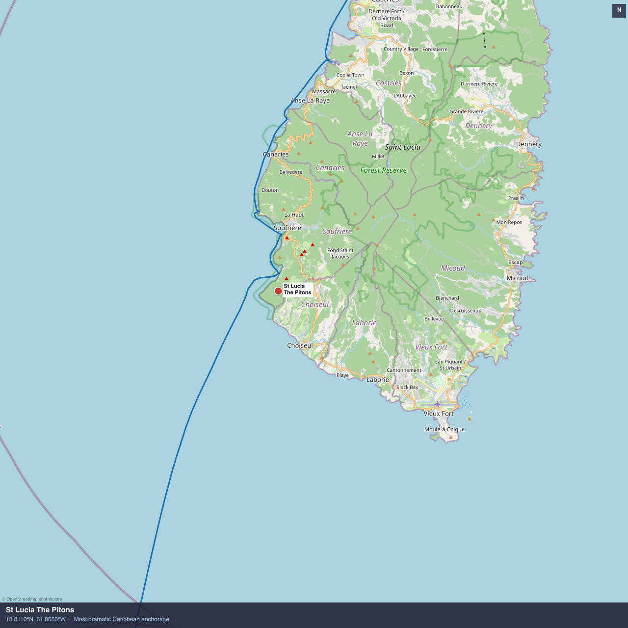 St Lucia The Pitons anchorage map