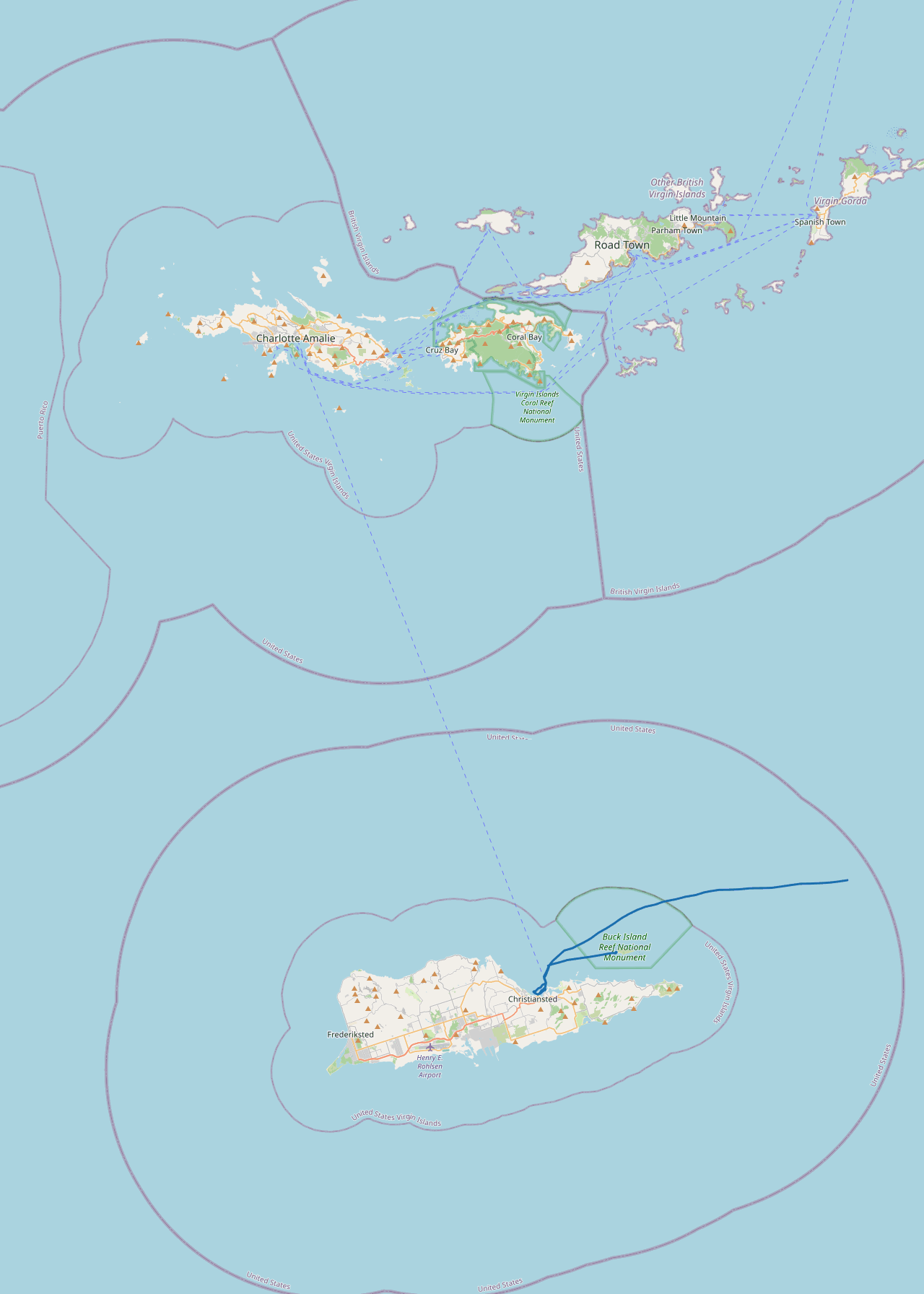 S/V Oroboro GPS sailing track — US Virgin Islands, January–April 2021