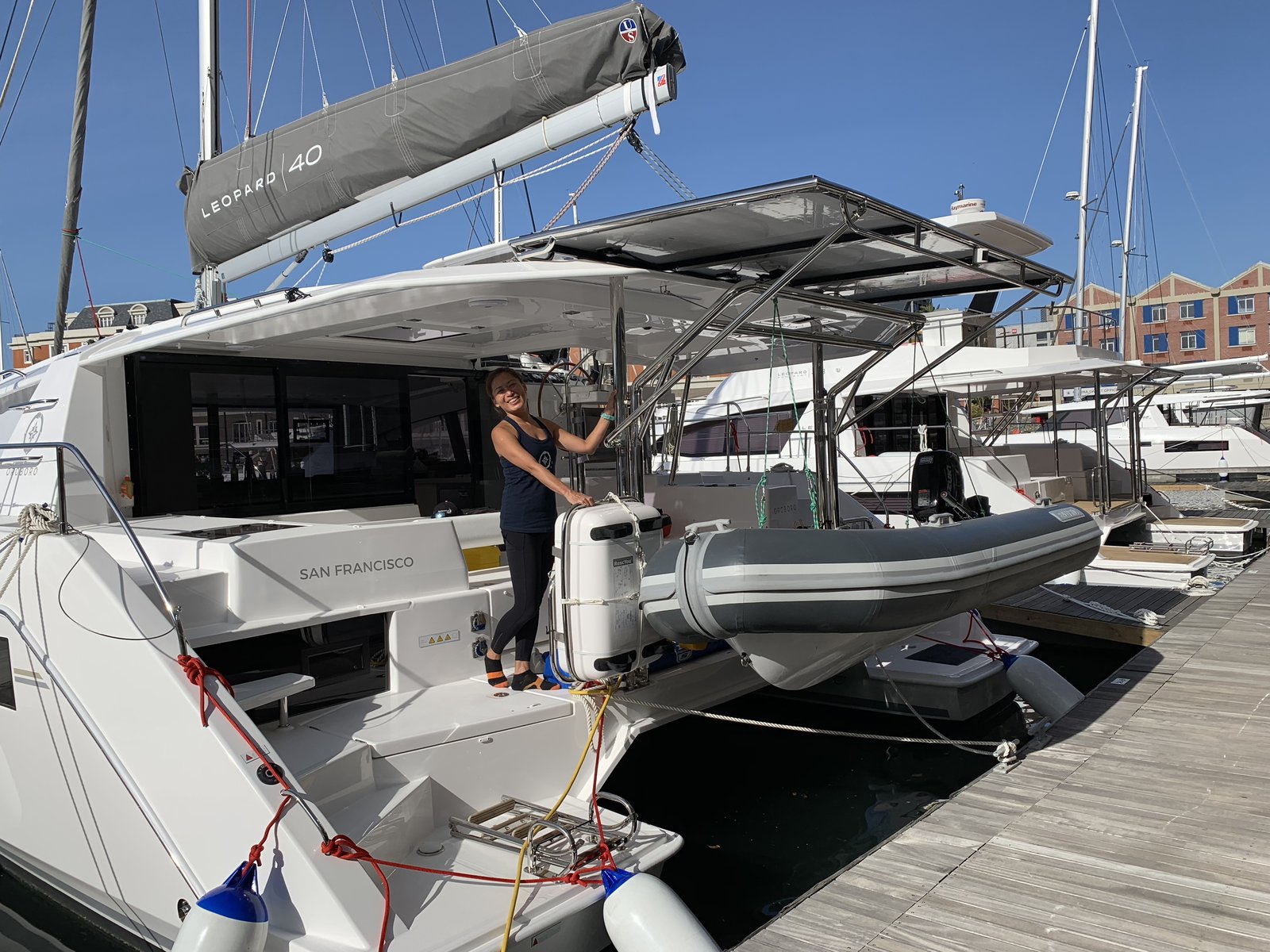 Yuka at the helm with the completed solar panel arch overhead
