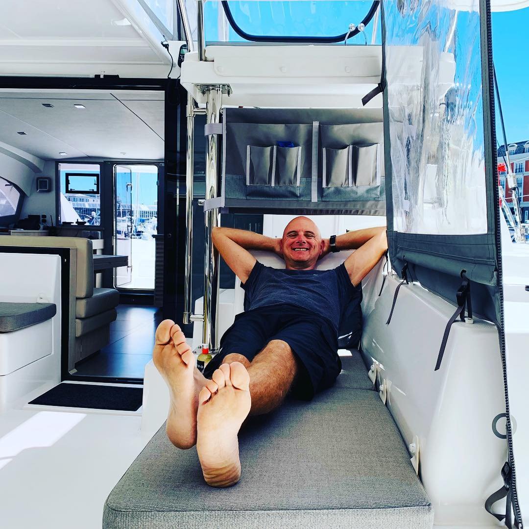 Francesco making himself at home on the cockpit daybed