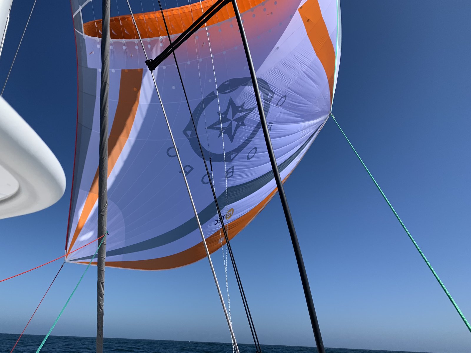 The Oroboro parasailor filling with wind on the first full day of the Atlantic passage