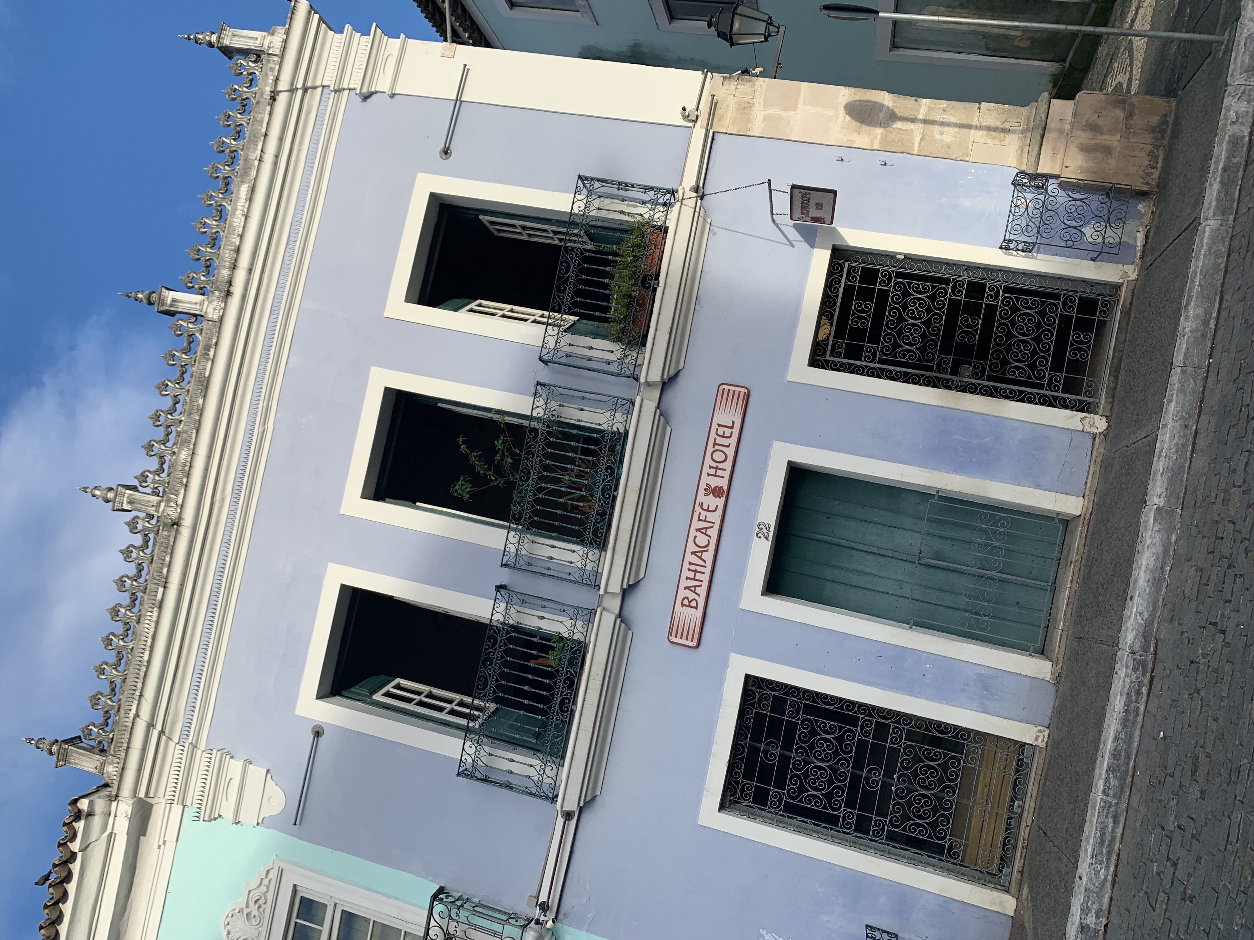 Bahiacafé Hotel blue facade in Pelourinho