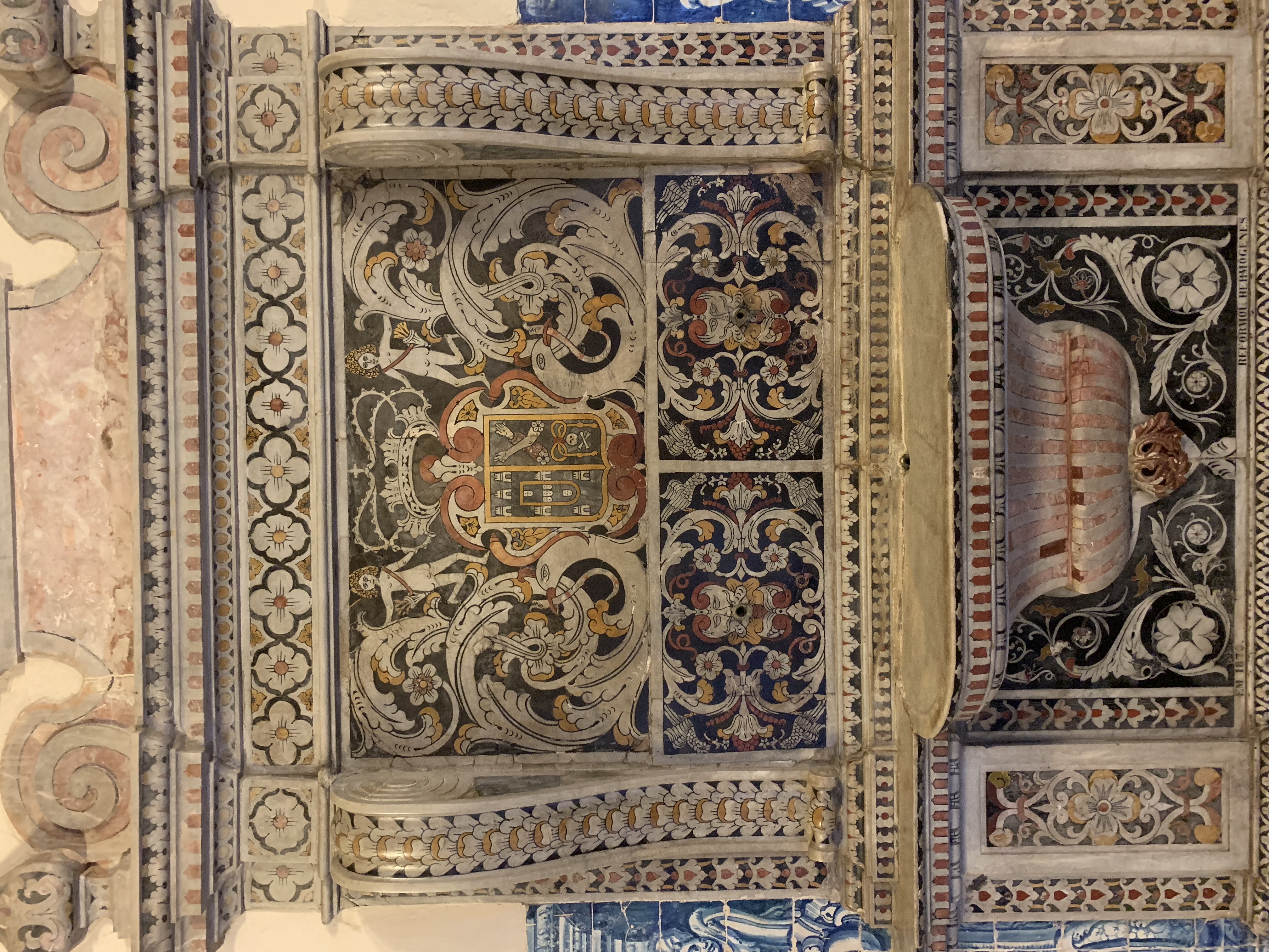 The ornate polychrome painted ceiling of the Igreja de São Francisco