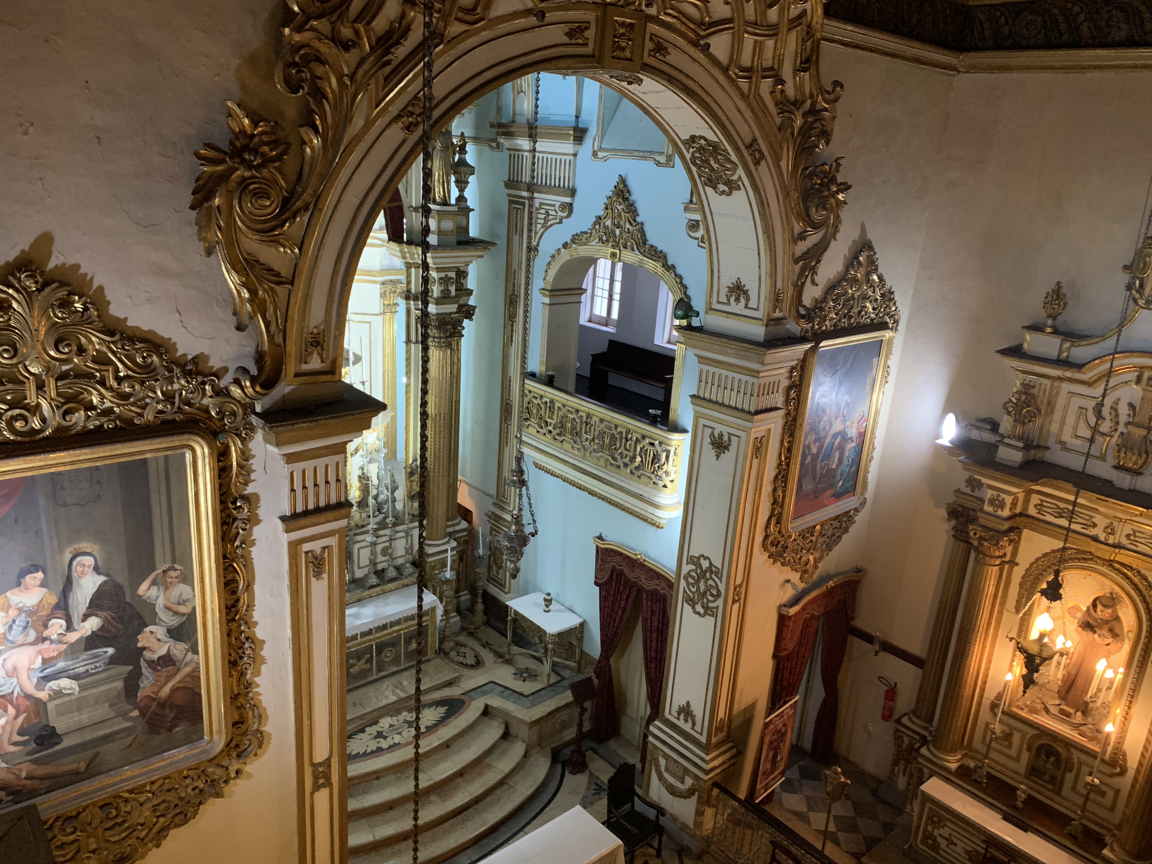 São Francisco church interior from above — gilded baroque archway