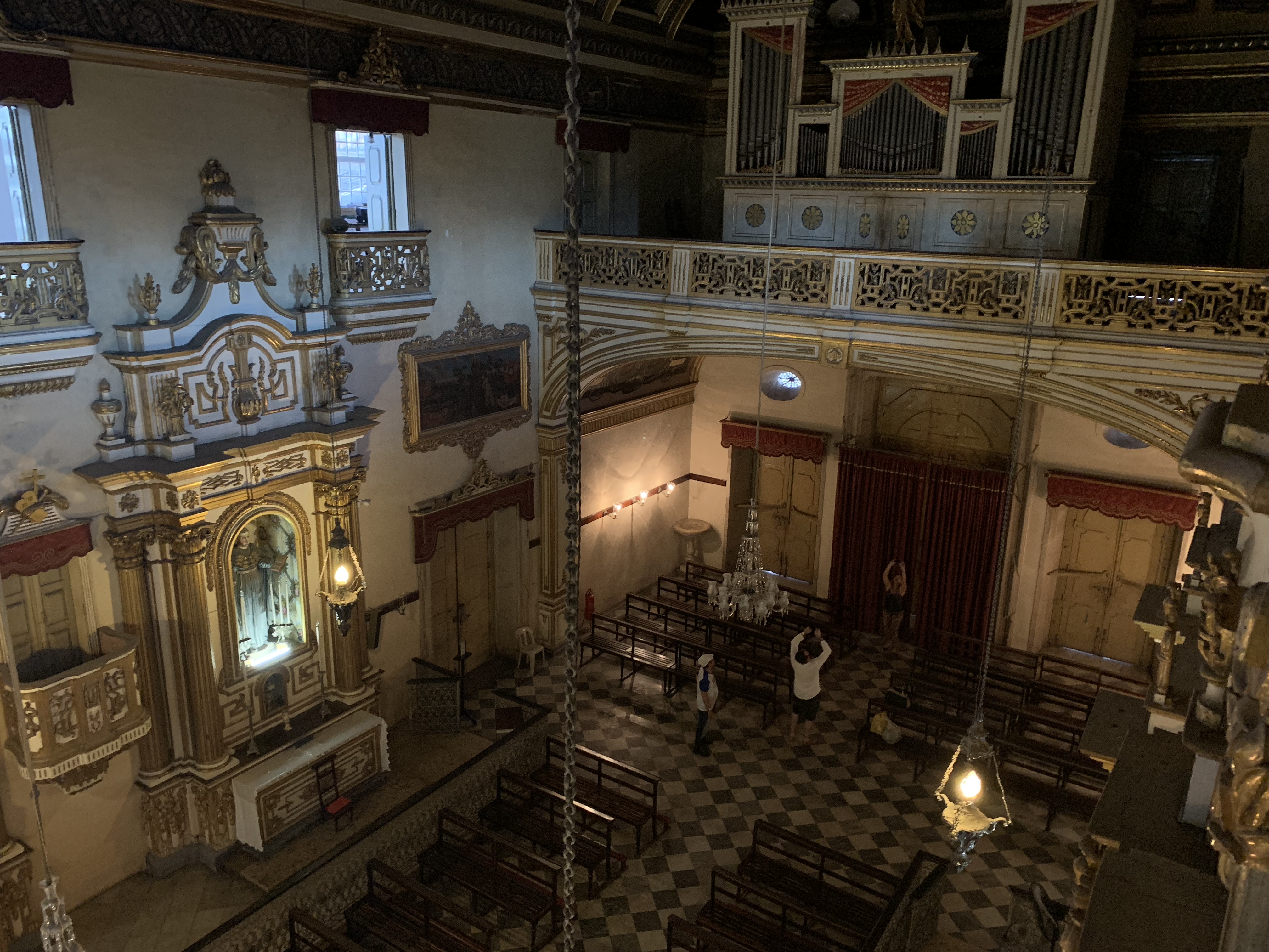 São Francisco interior from above — pews and gilded altars