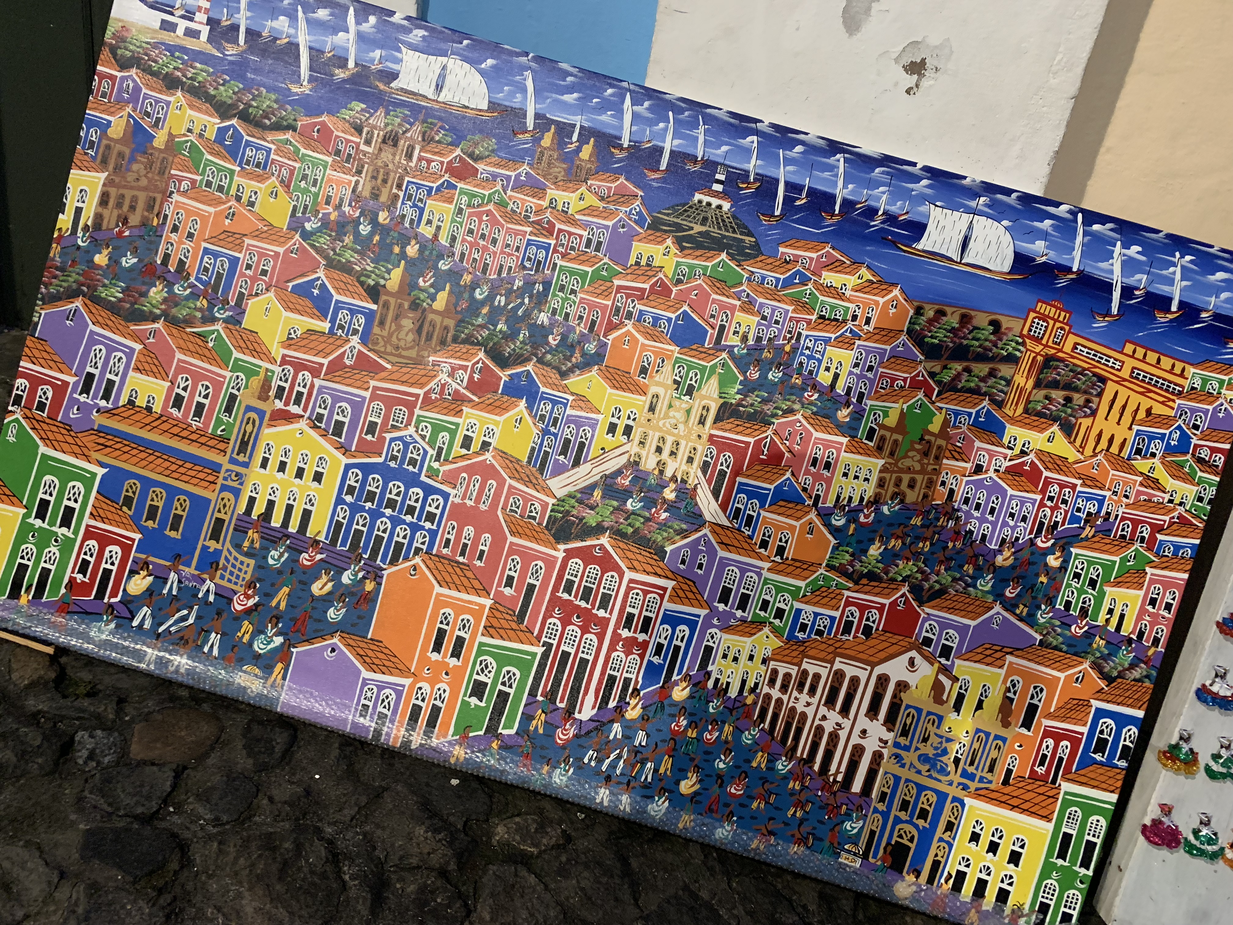 Naïve folk art painting of Pelourinho for sale