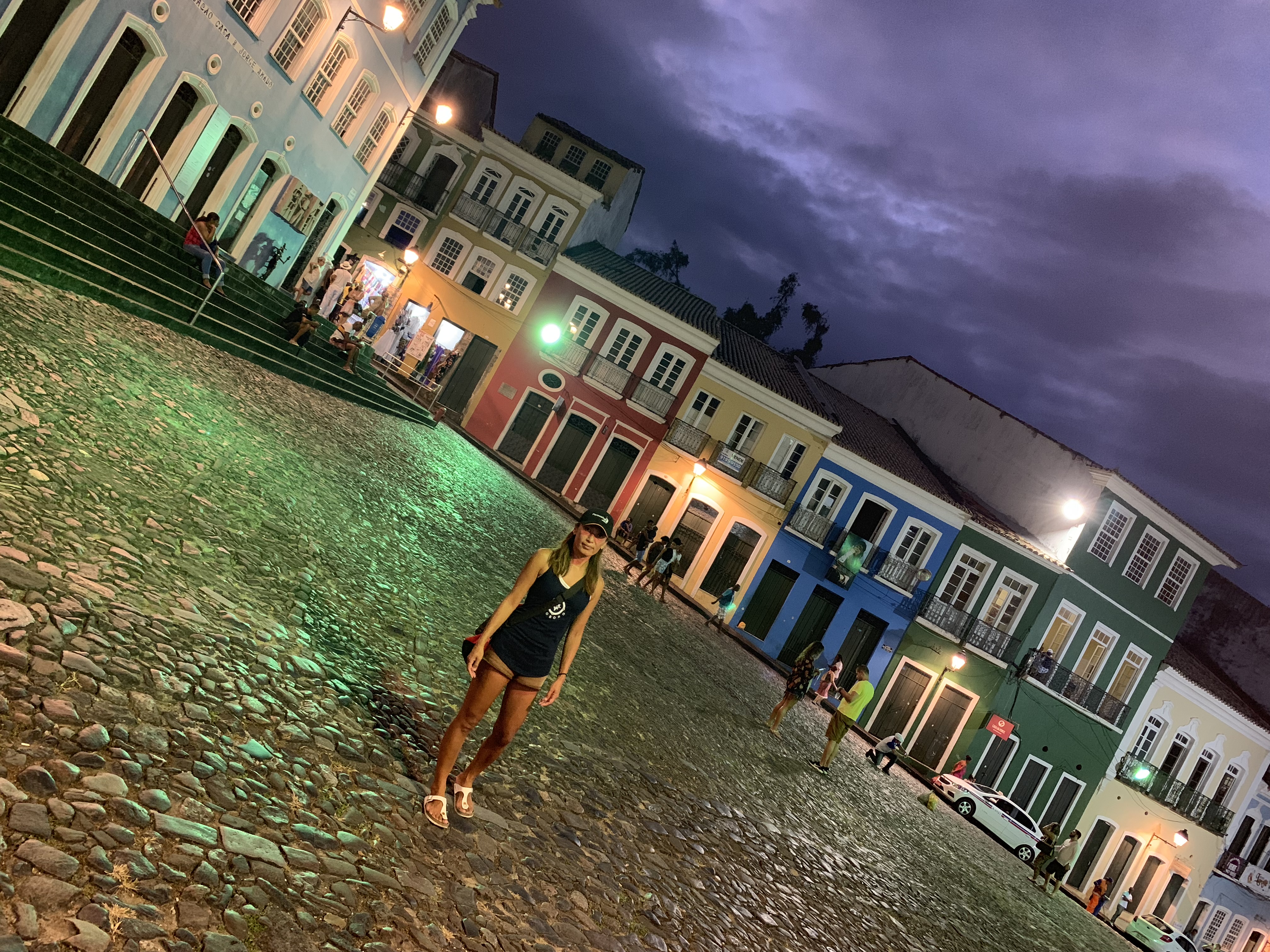 Yuka in Largo do Pelourinho at night