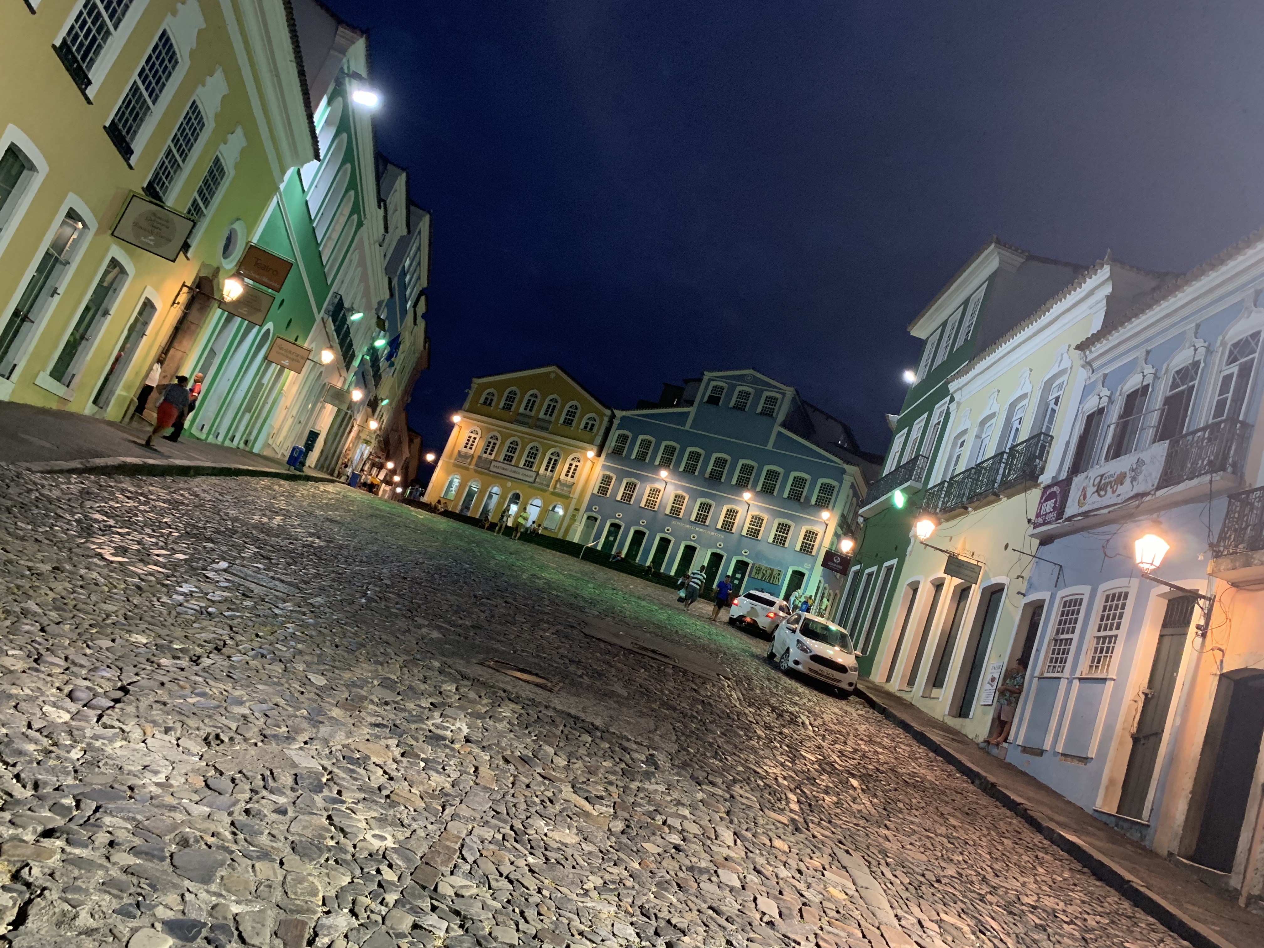Pelourinho cobblestone square at night deserted