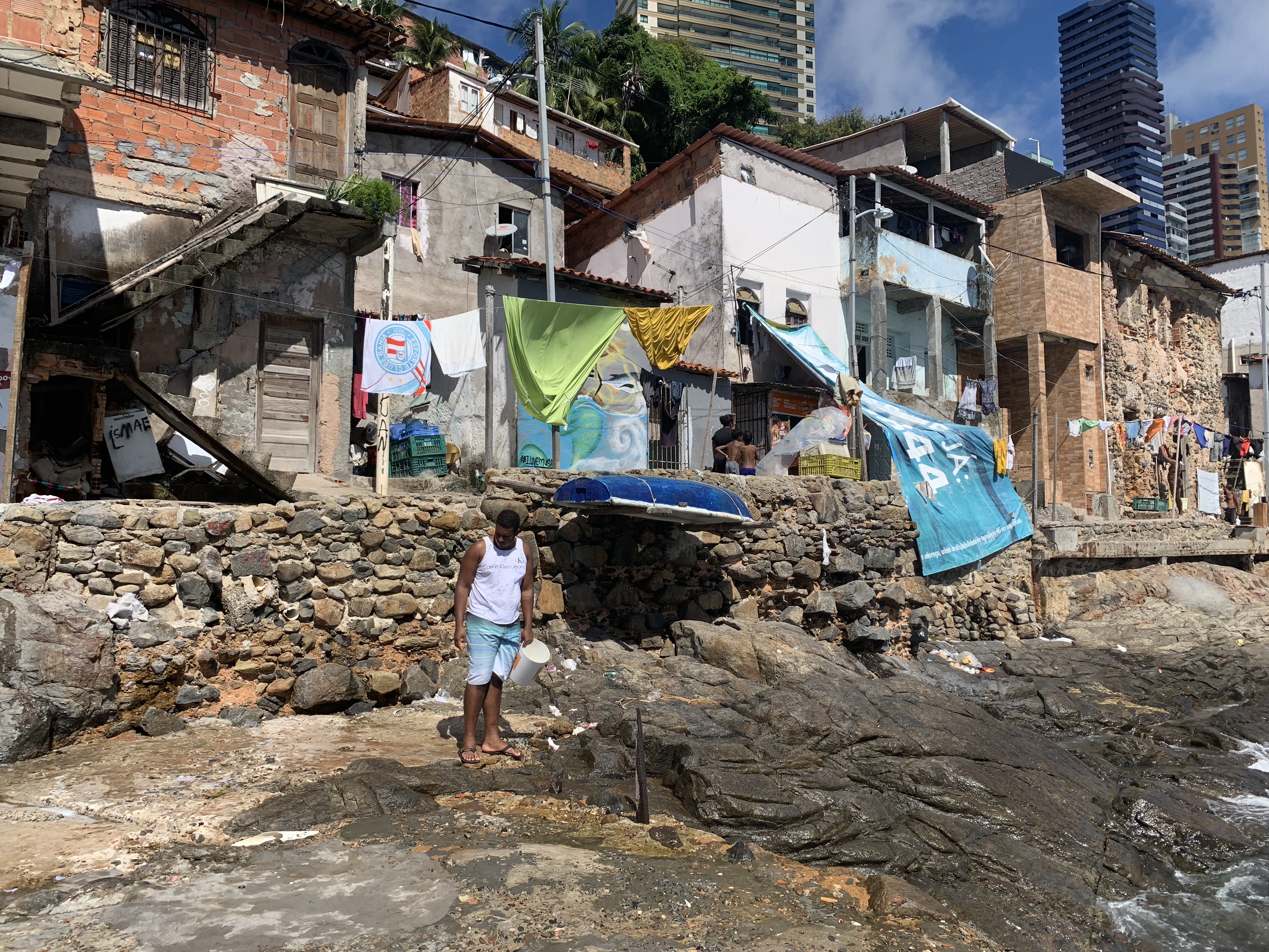 The waterfront fishing community with colorful laundry drying