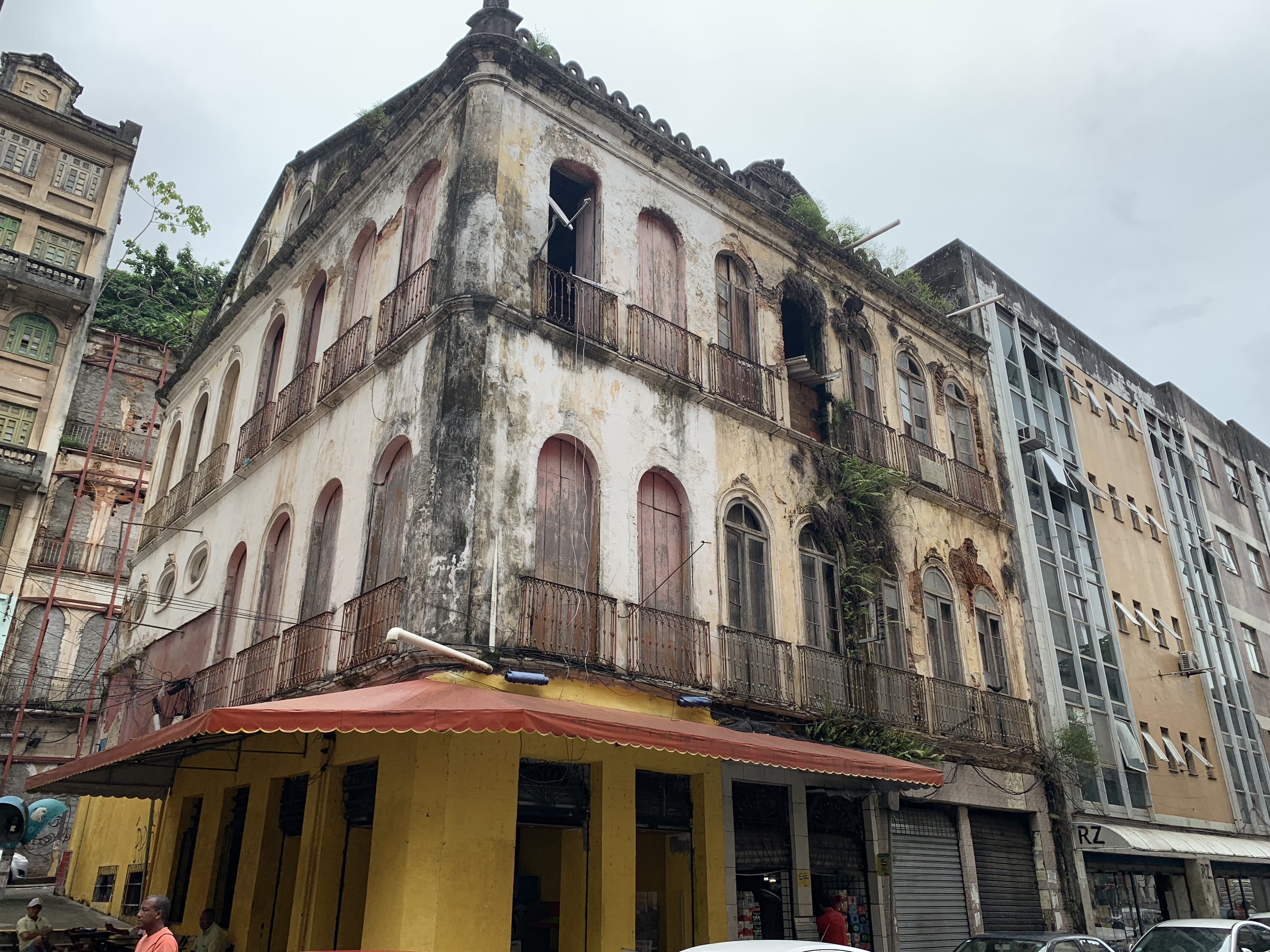 A decaying abandoned ornate beaux-arts building