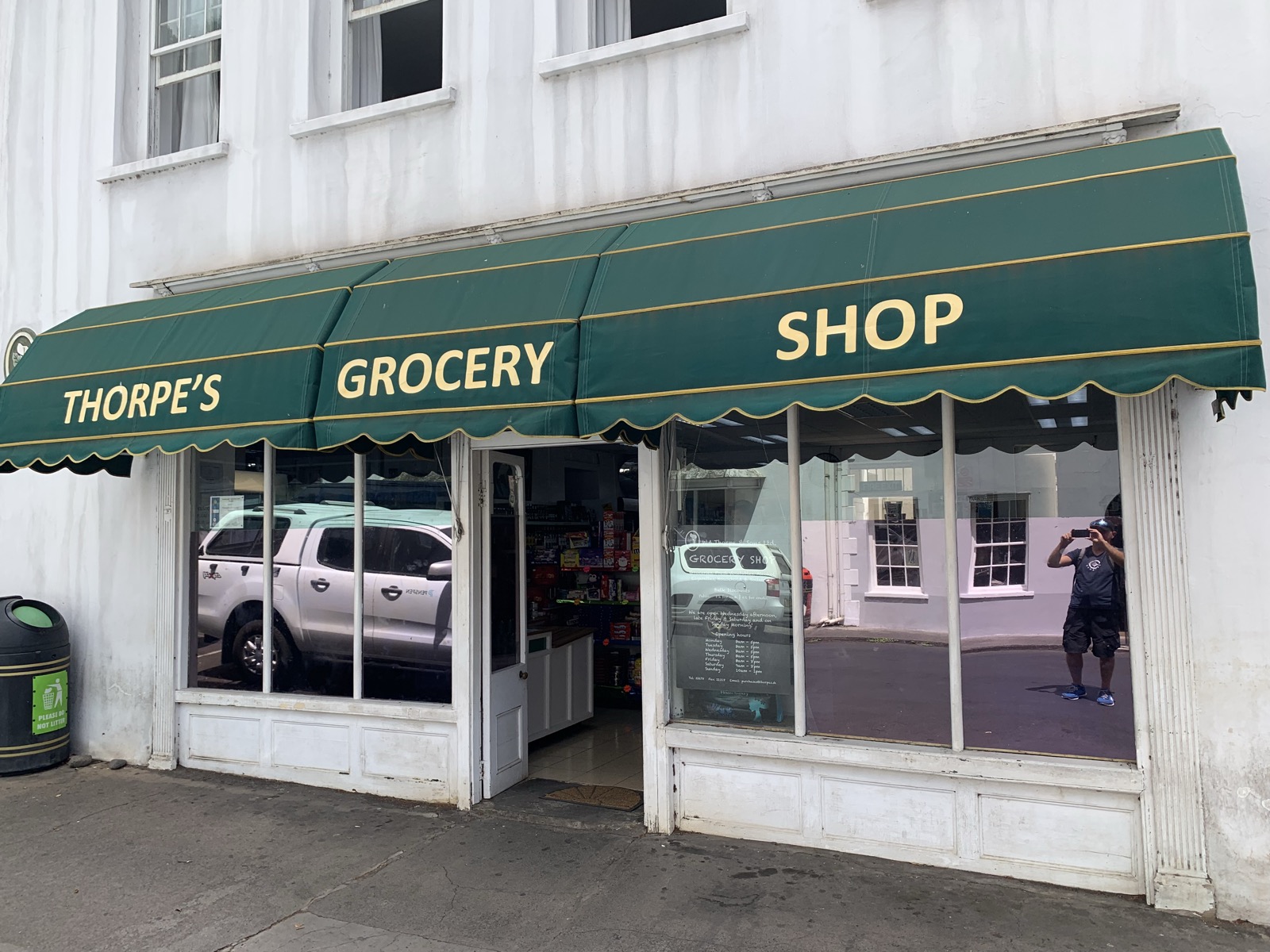 Thorpe's Grocery Shop in Jamestown — the green-awned general store on the main street